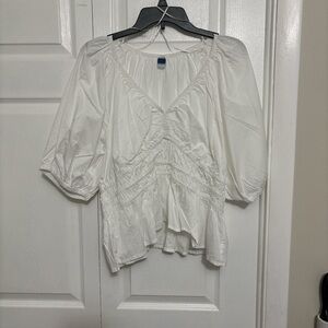 Old Navy White Ruffled Peplum Blouse 3/4 Sleeve